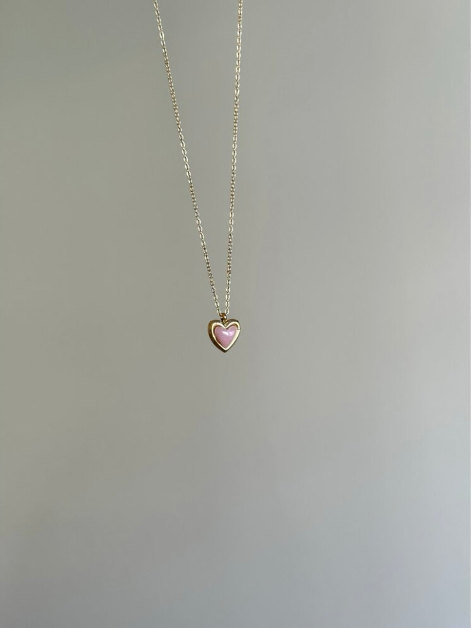 Gold Color Steel Minimal Pink Heart Necklace
