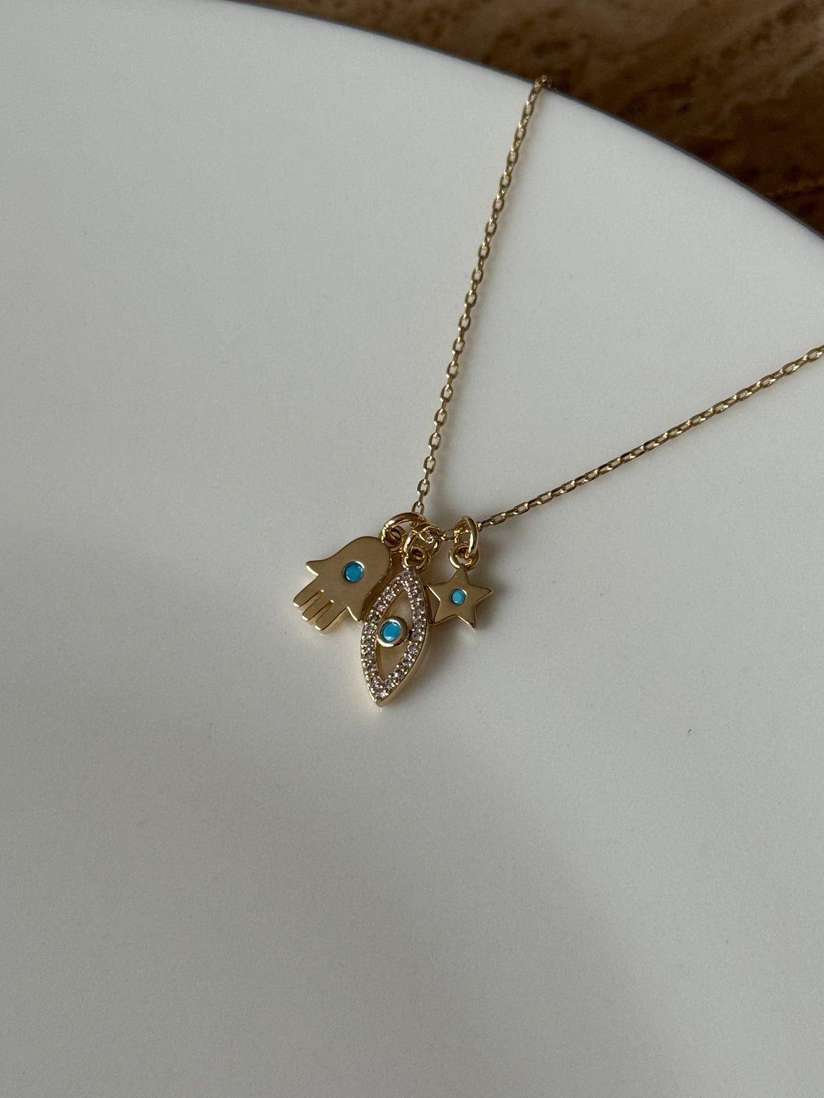 Gold Plated Three-Charm Necklace
