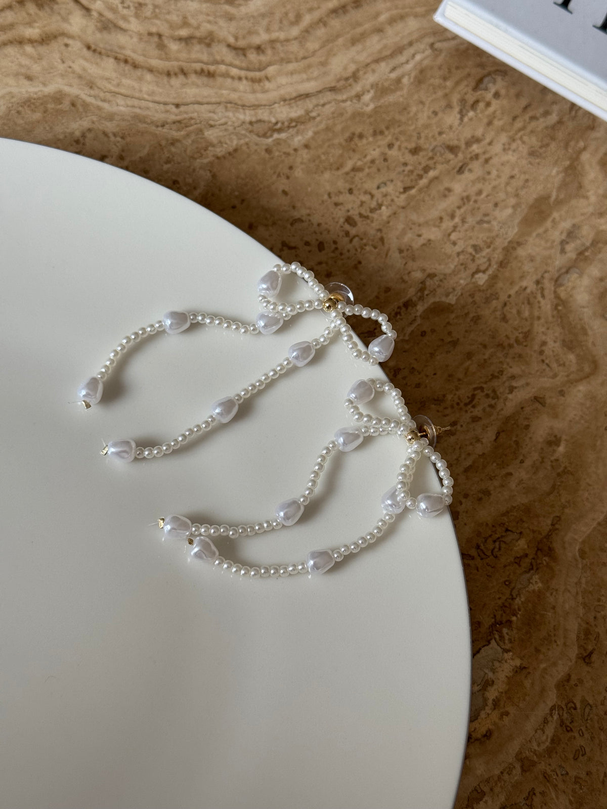 White Pearl Ribbon Earrings