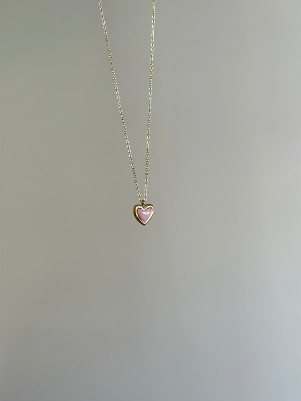 Gold Color Steel Minimal Pink Heart Necklace