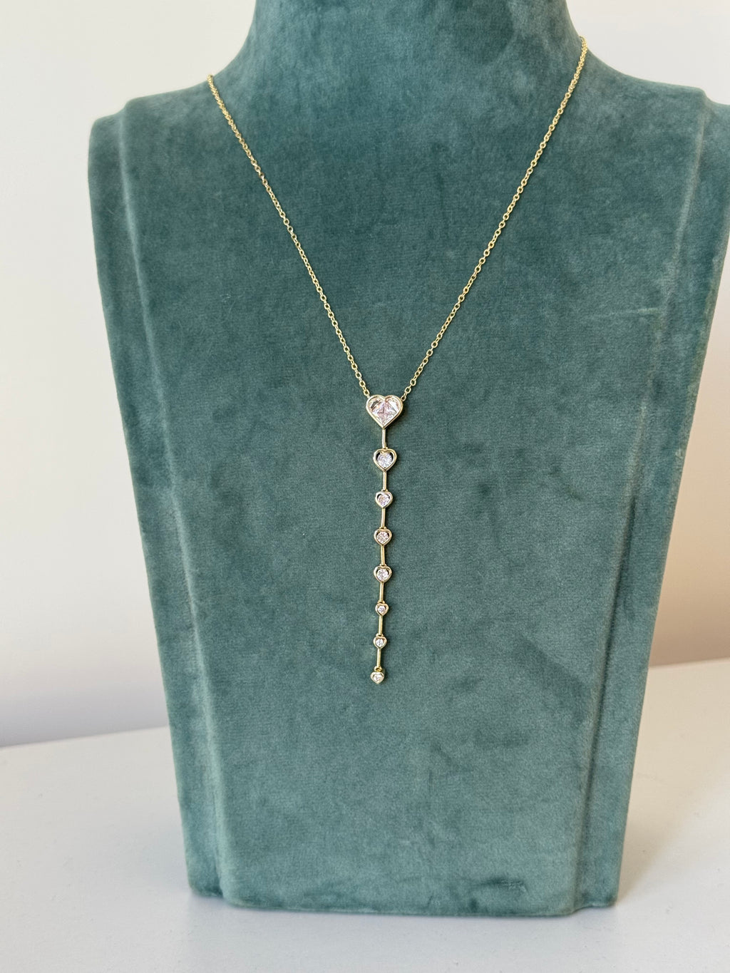Gold Plated Heart Y-Necklace with White Stones