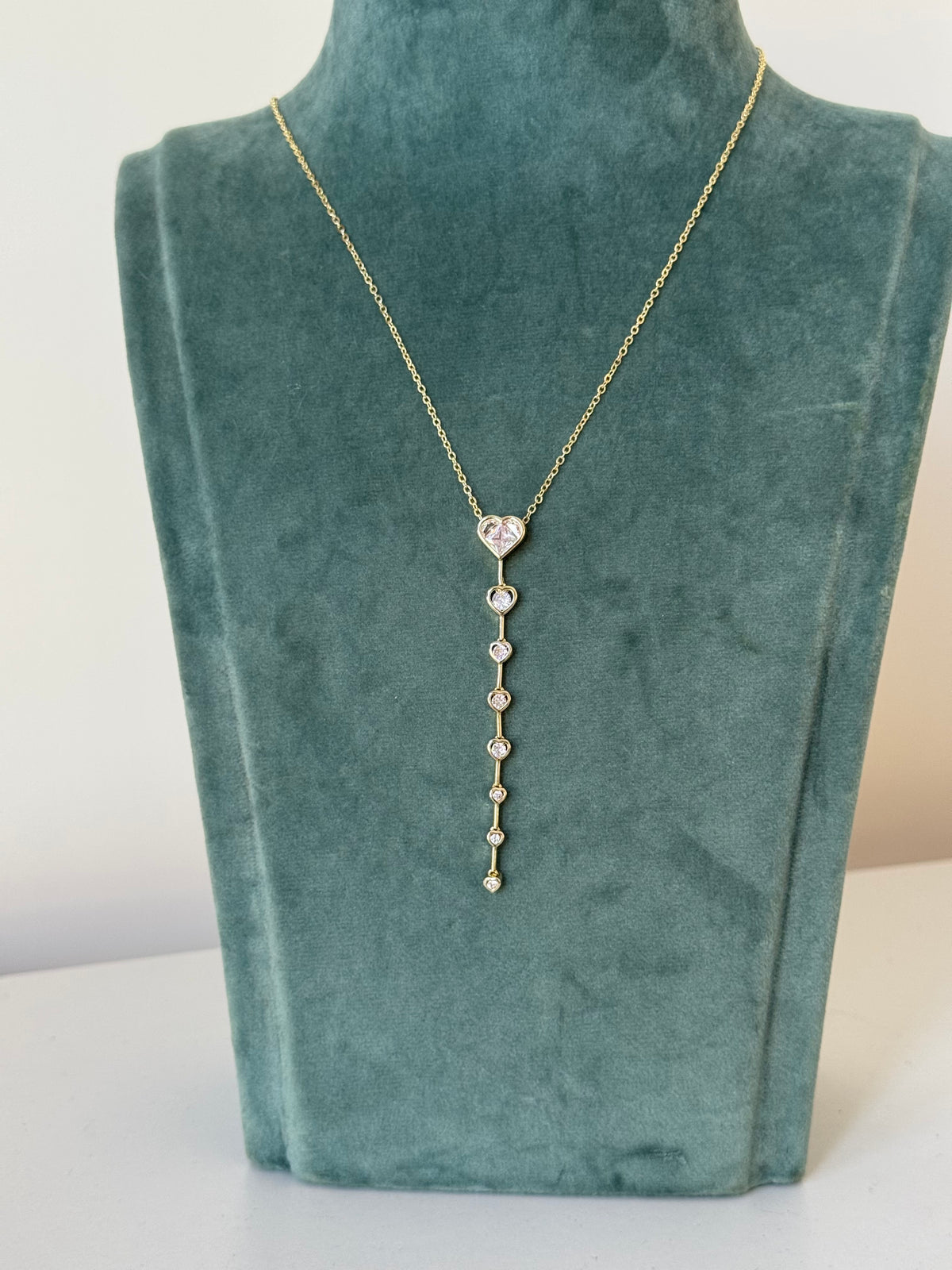 Gold Plated Heart Y-Necklace with White Stones