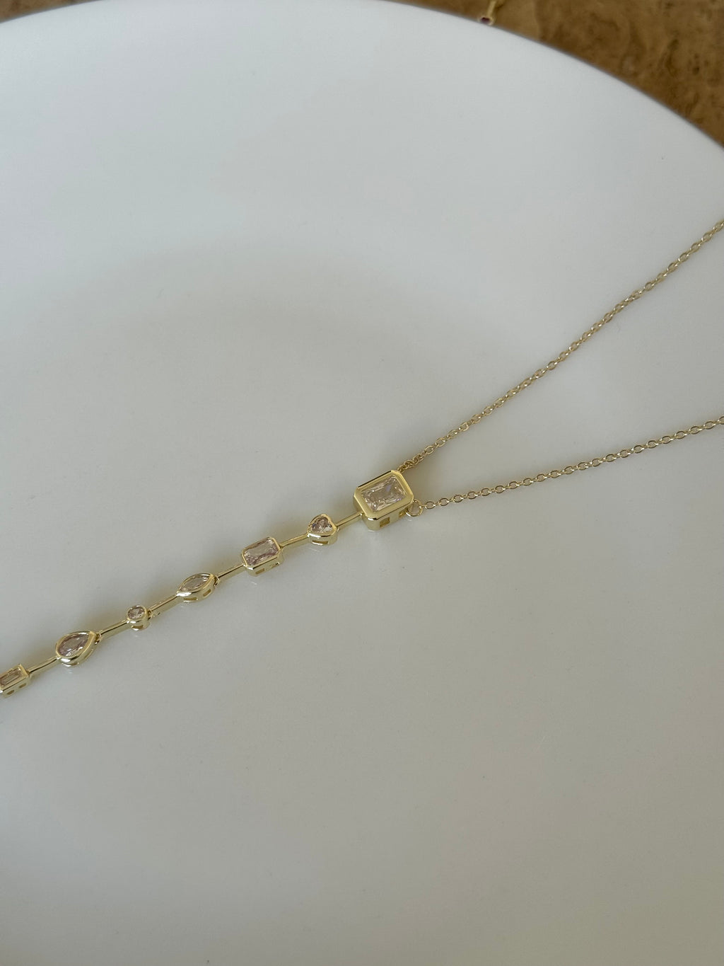 Gold Plated White Geometric Stone Y-Necklace