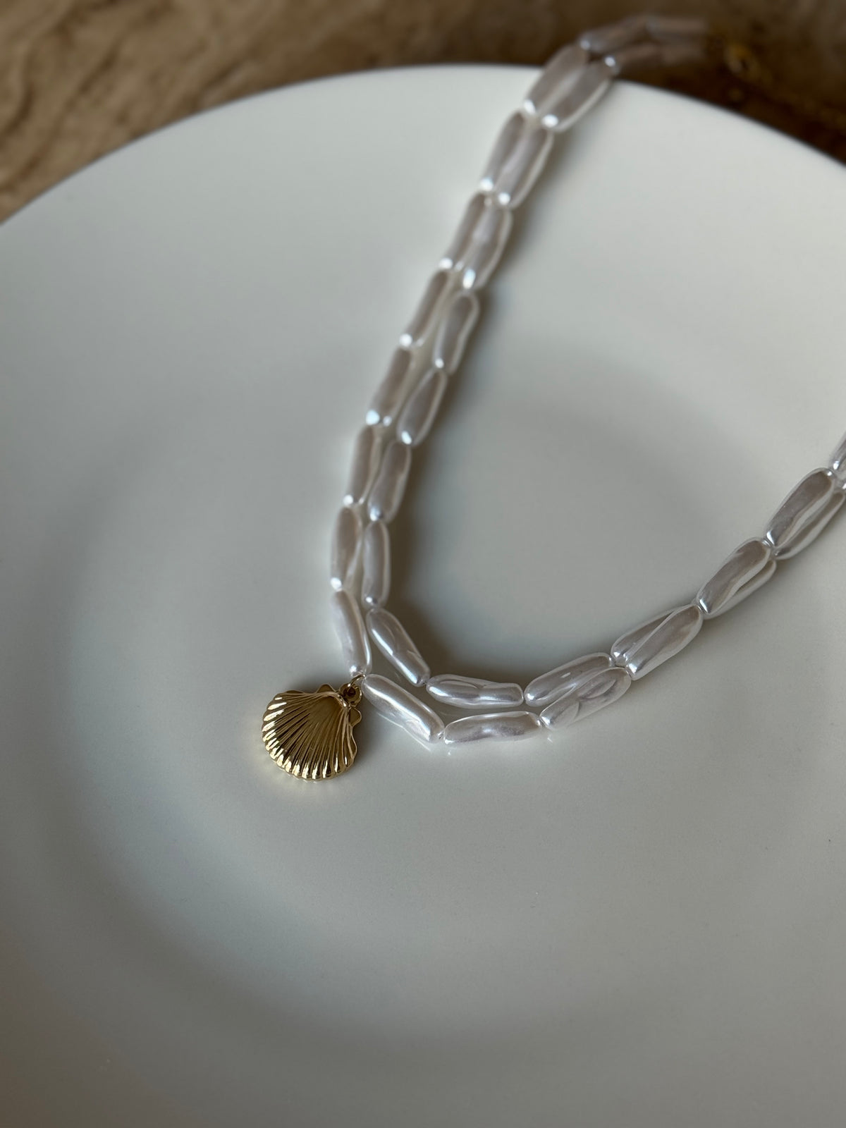 Gold Plated Double Row Seashell Necklace