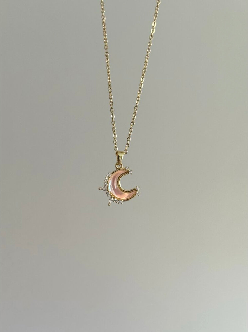 Steel Gold Color Hologram Stone Crescent Moon Necklace