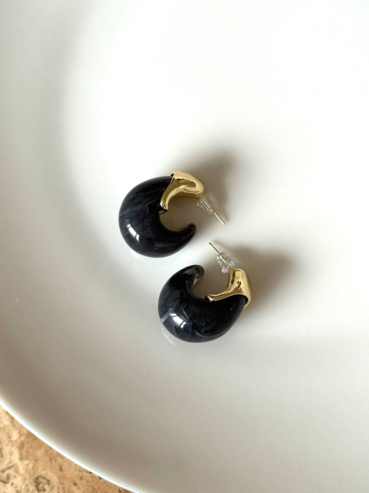 Gold Plated Black Acrylic Earrings