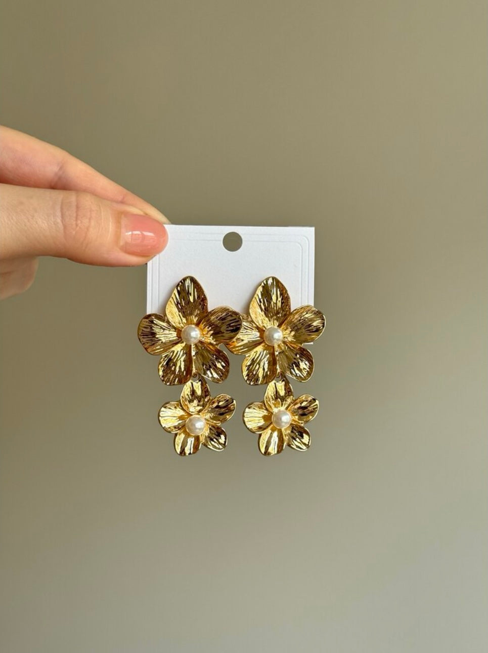 Gold Plated Dangle Earrings with Pearl Detailed Flower