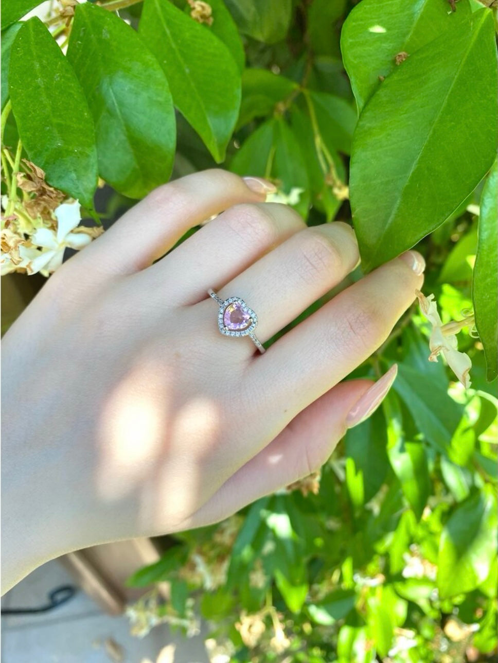 Ayarlanabilir Gümüş Rengi Pembe Kalp Yüzük