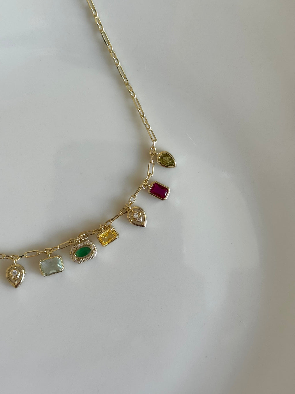 Gold Plated Geometric Necklace with Colored Stones