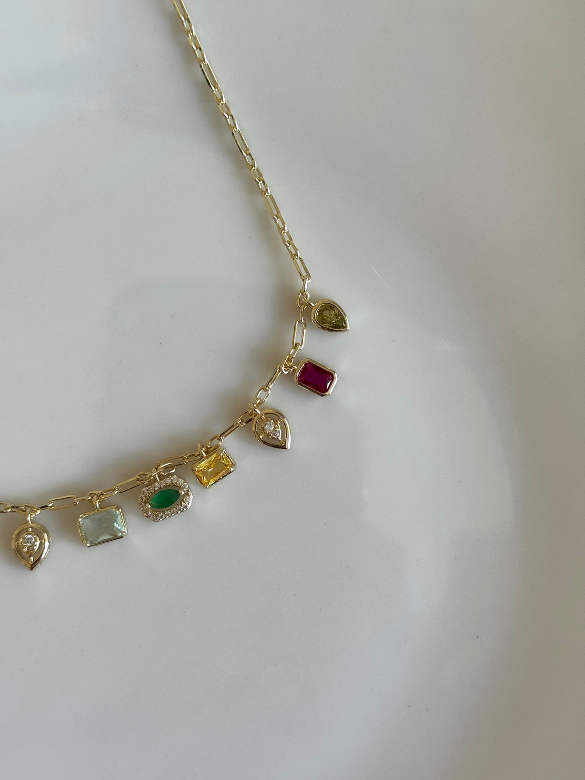 Gold Plated Geometric Necklace with Colored Stones