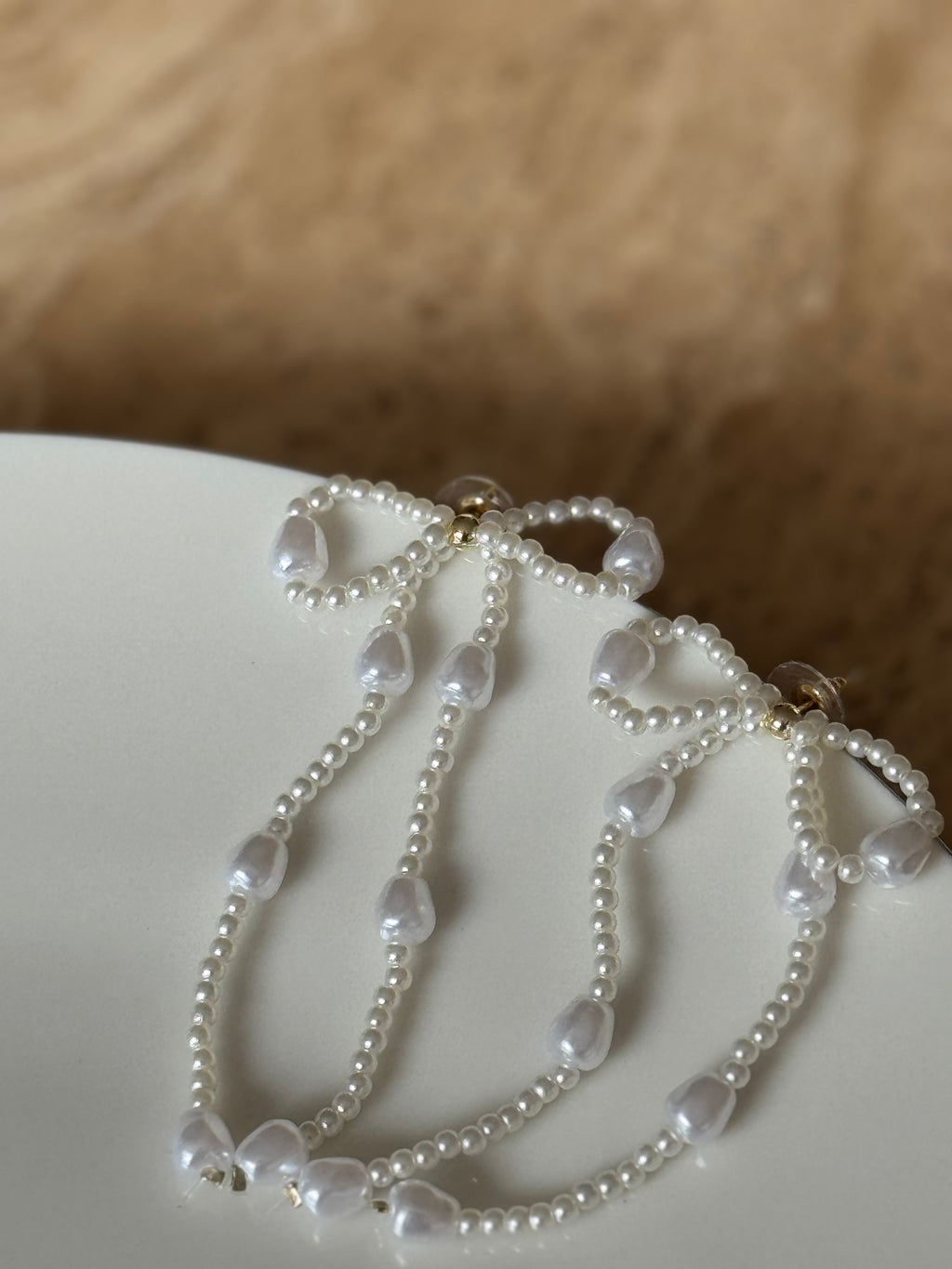 White Pearl Ribbon Earrings