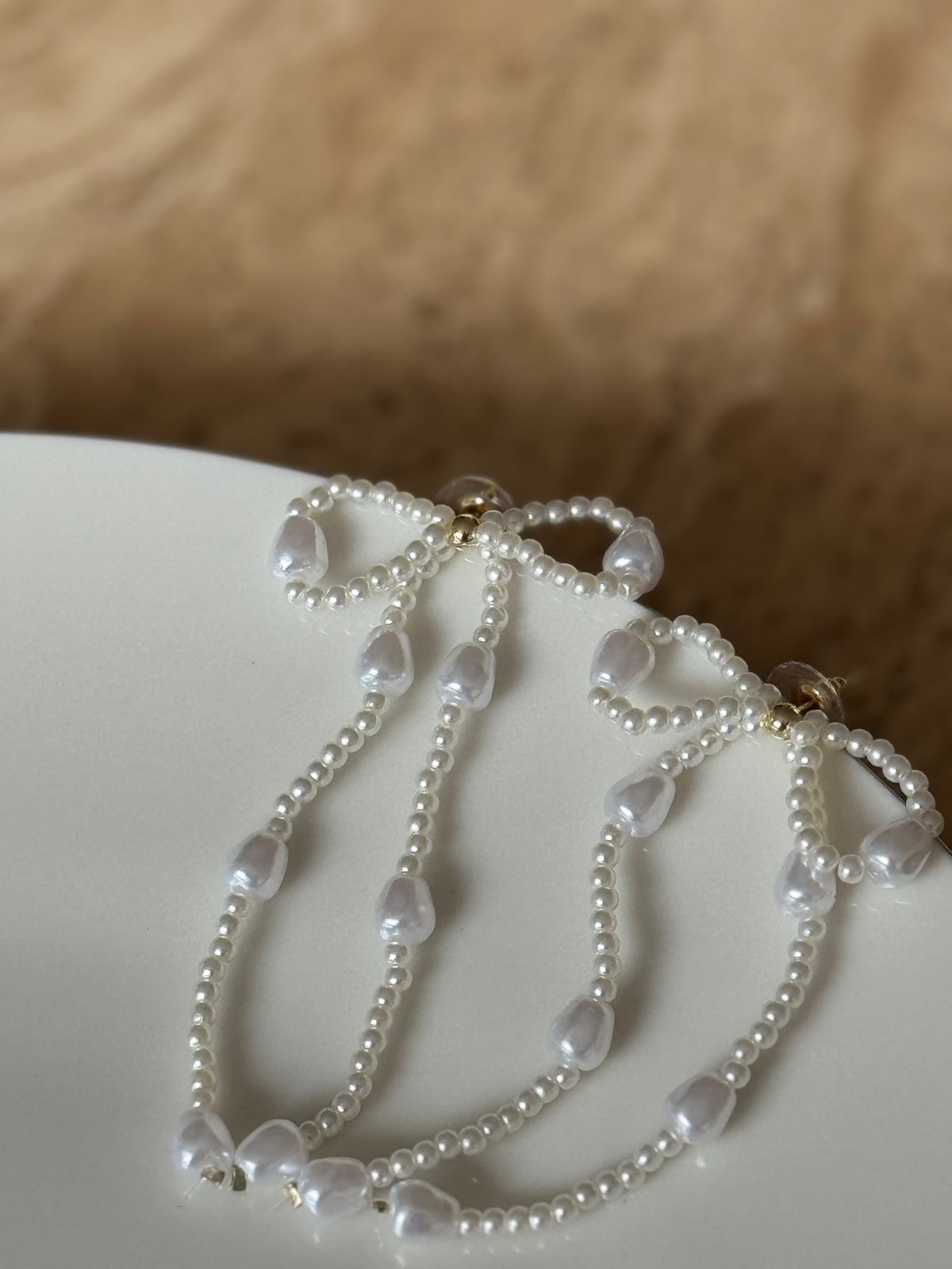 White Pearl Ribbon Earrings