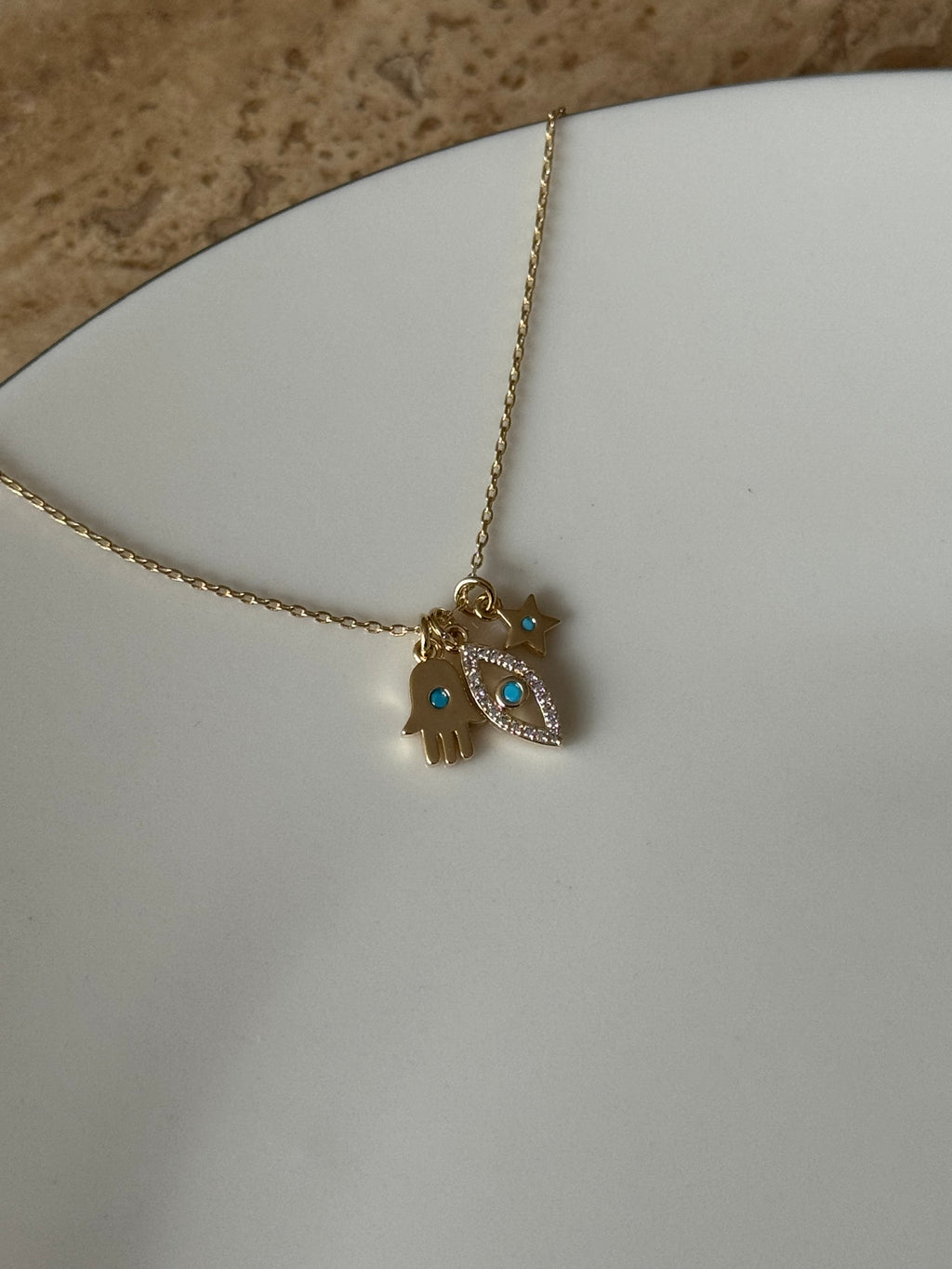 Gold Plated Three-Charm Necklace