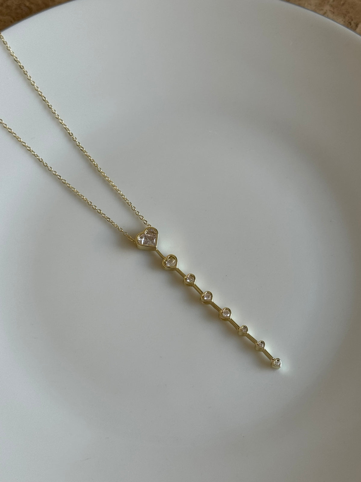 Gold Plated Heart Y-Necklace with White Stones