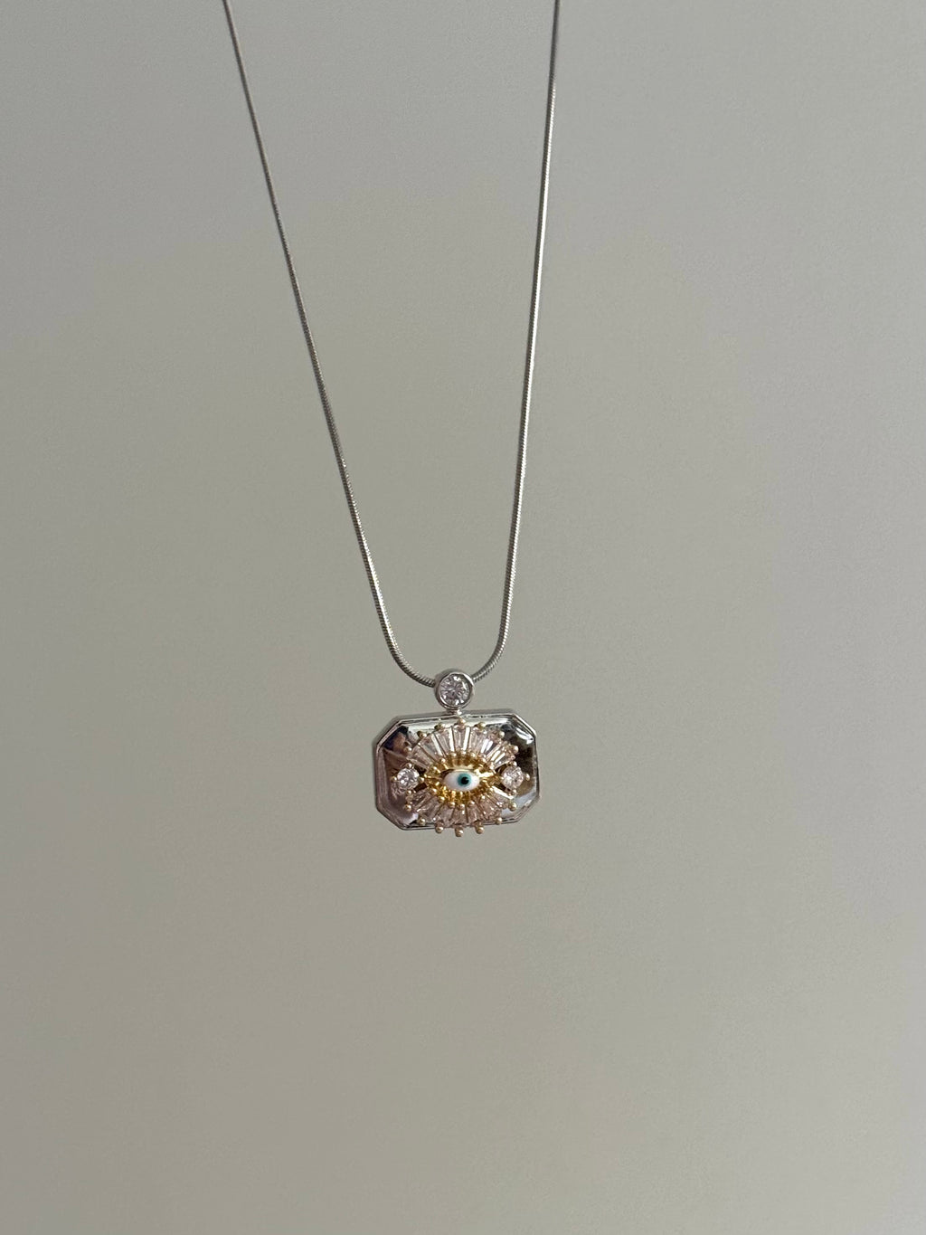 Steel Stone Silver Color Evil Eye Necklace