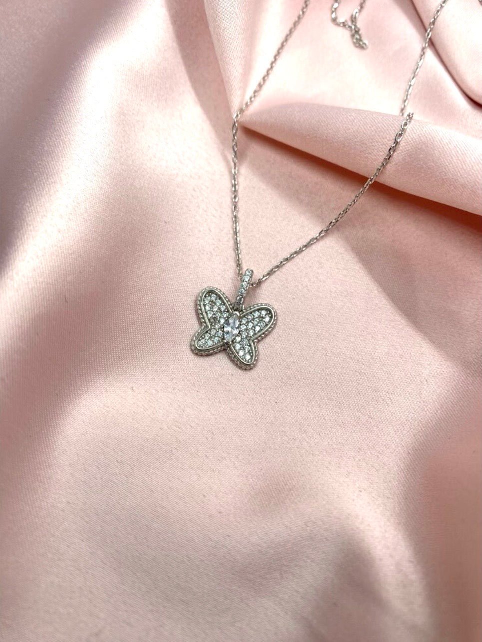 925 Sterling Silver Zircon Stone Butterfly Necklace