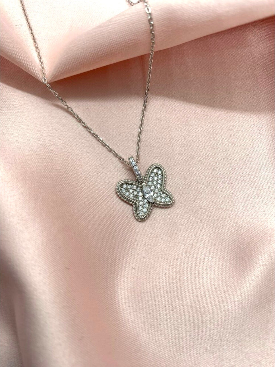 925 Sterling Silver Zircon Stone Butterfly Necklace