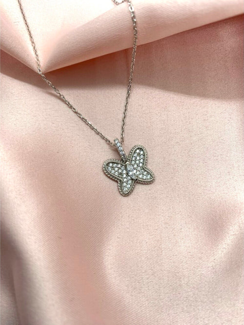 925 Sterling Silver Zircon Stone Butterfly Necklace