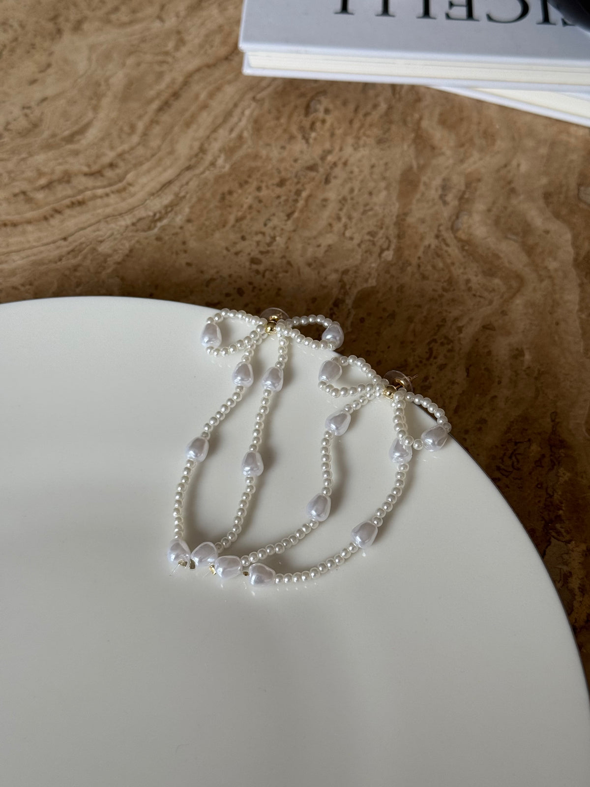 White Pearl Ribbon Earrings