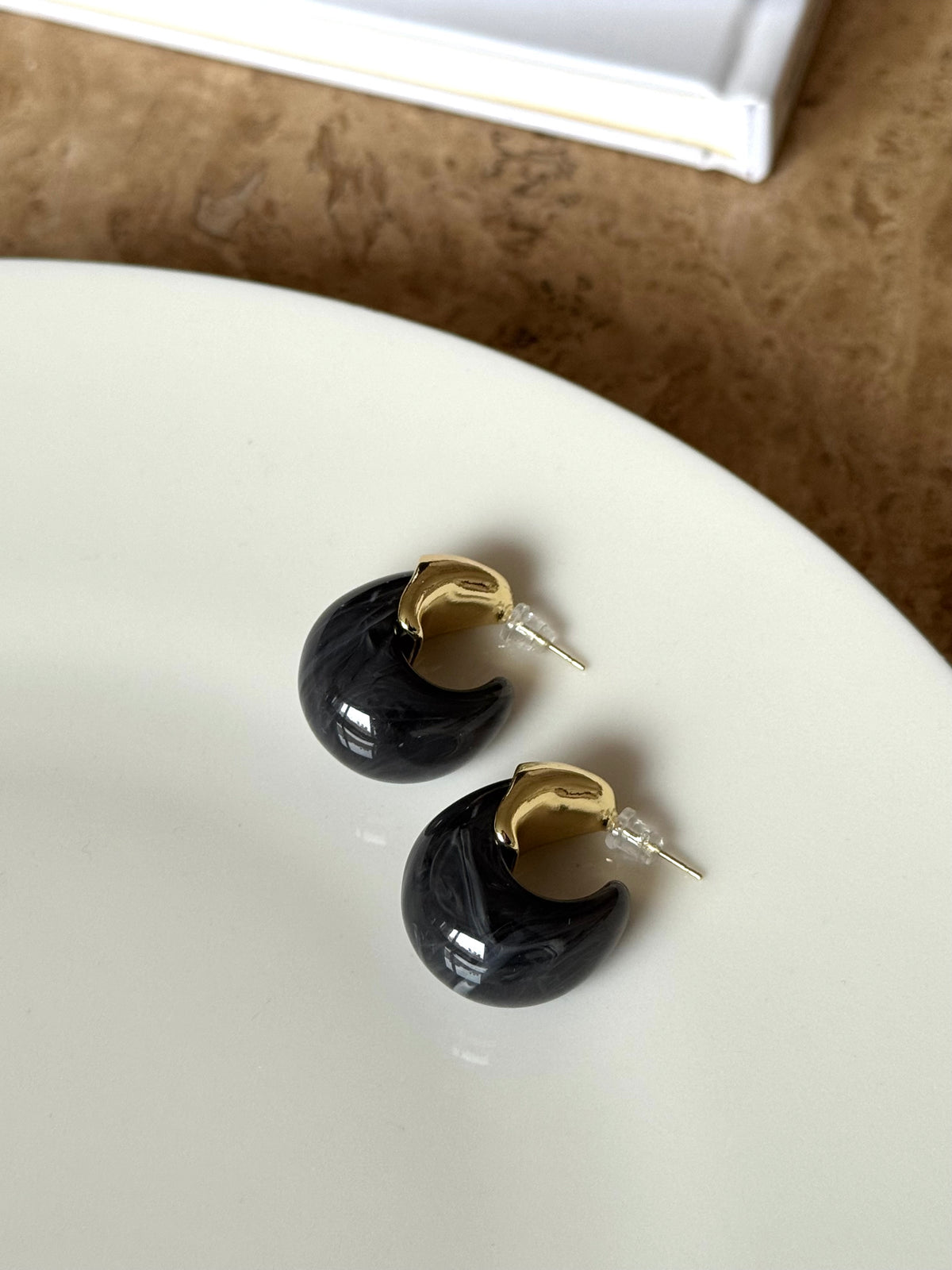 Gold Plated Black Acrylic Earrings