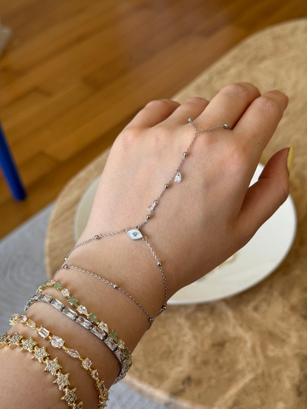 Silver Plated Nazar Bead Sahmeran Bracelet