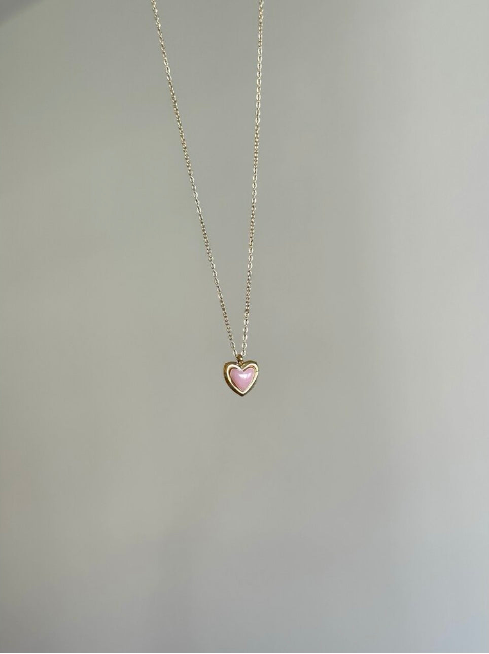 Gold Color Steel Minimal Pink Heart Necklace