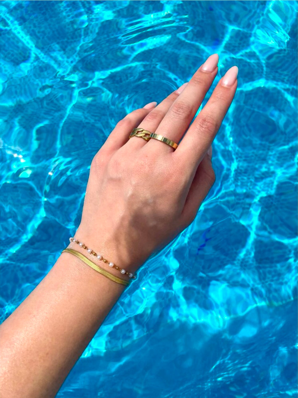 Steel Gold-Colored Two-Row Pearl Bracelet