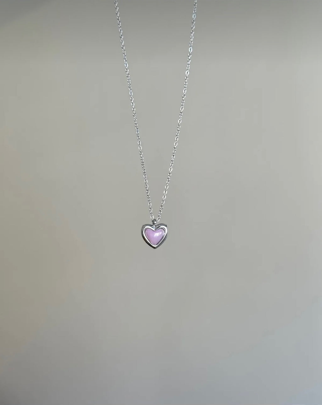 Steel Silver Colored Minimal Pink Heart Necklace