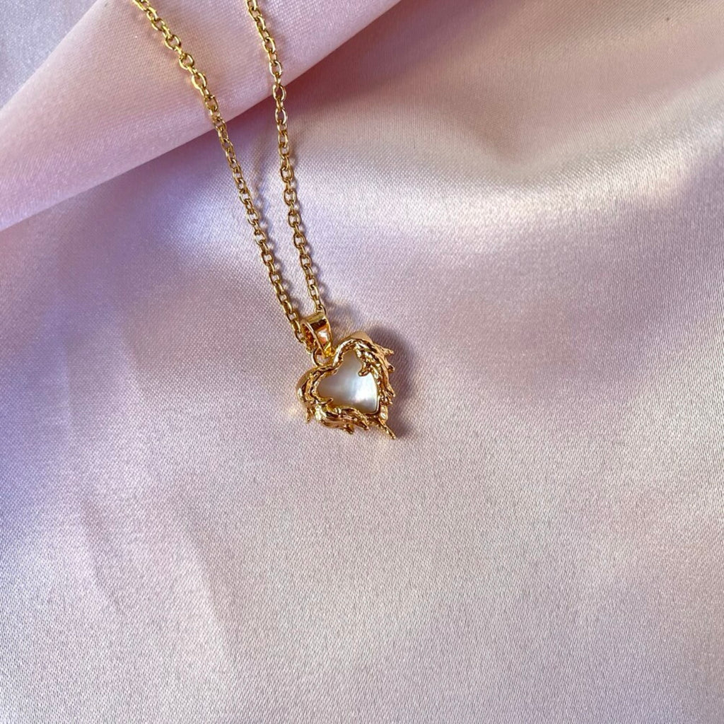 Steel Gold Tone Flame Heart Necklace