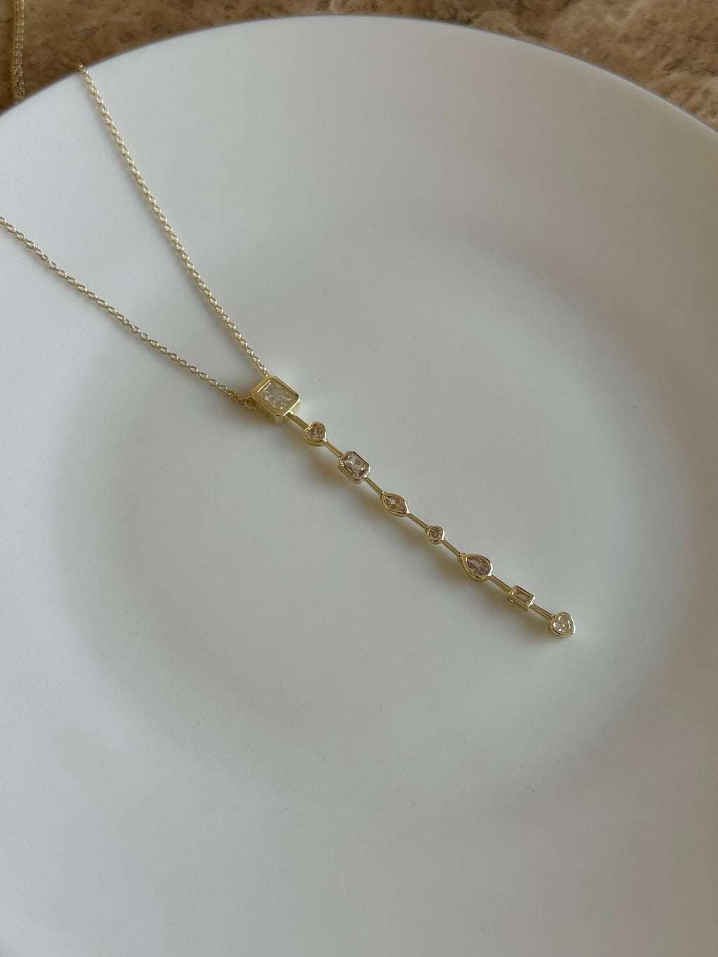Gold Plated White Geometric Stone Y-Necklace