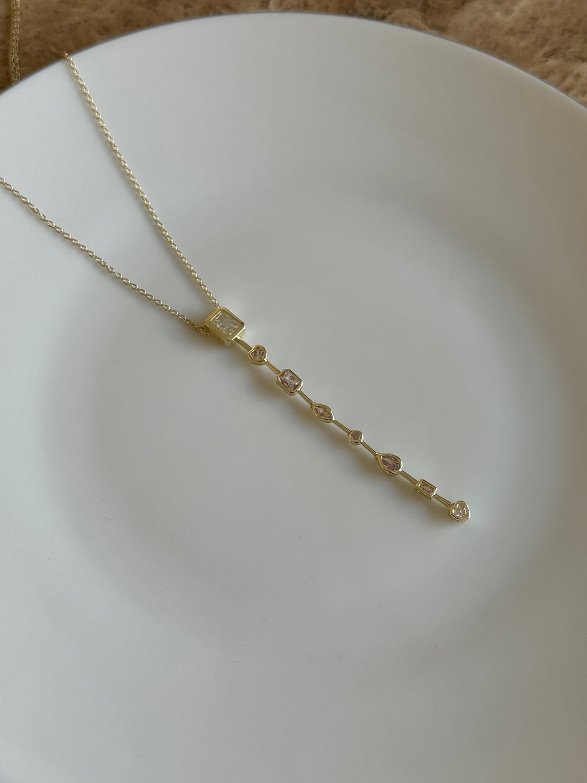 Gold Plated White Geometric Stone Y-Necklace