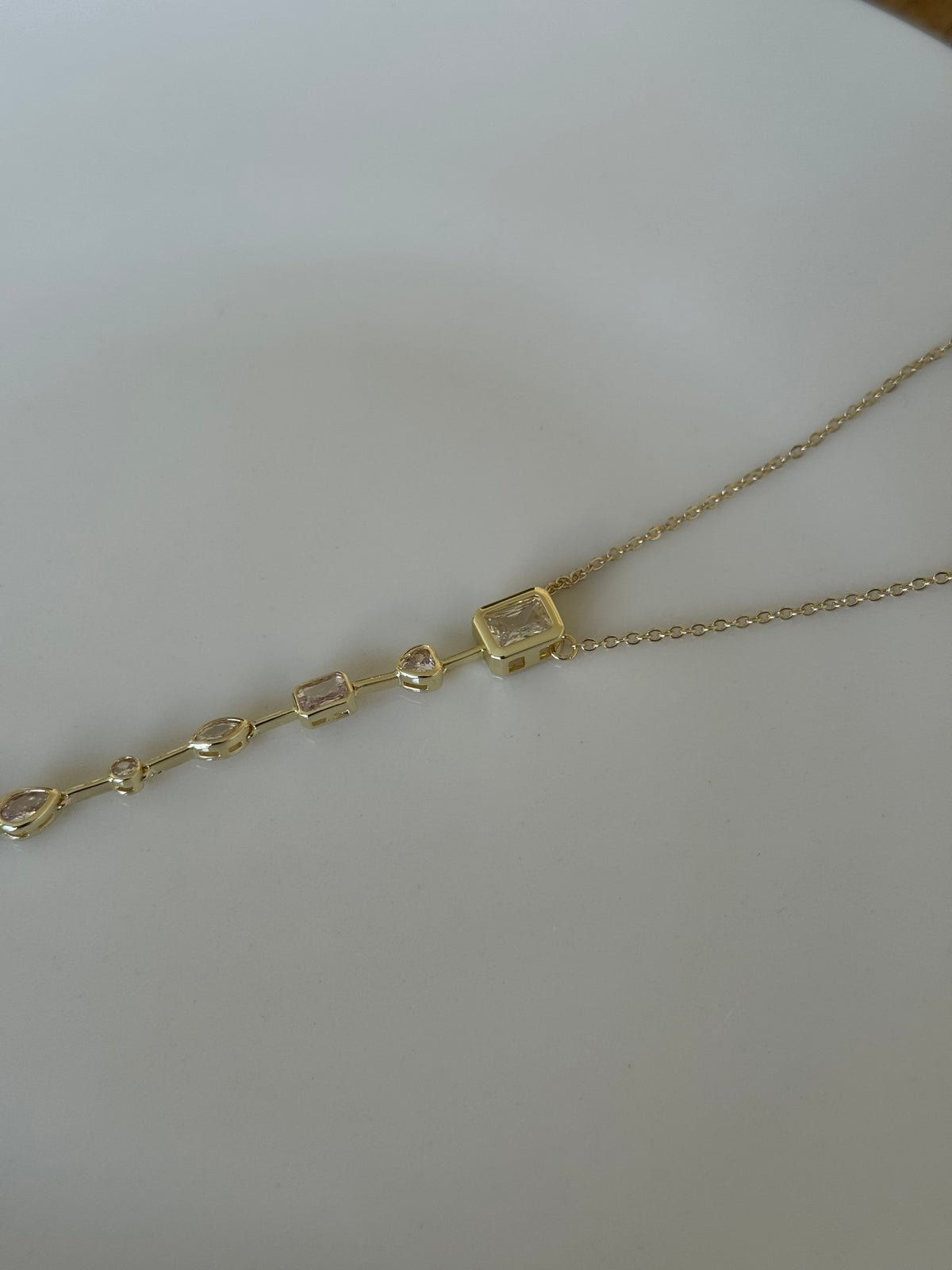 Gold Plated White Geometric Stone Y-Necklace