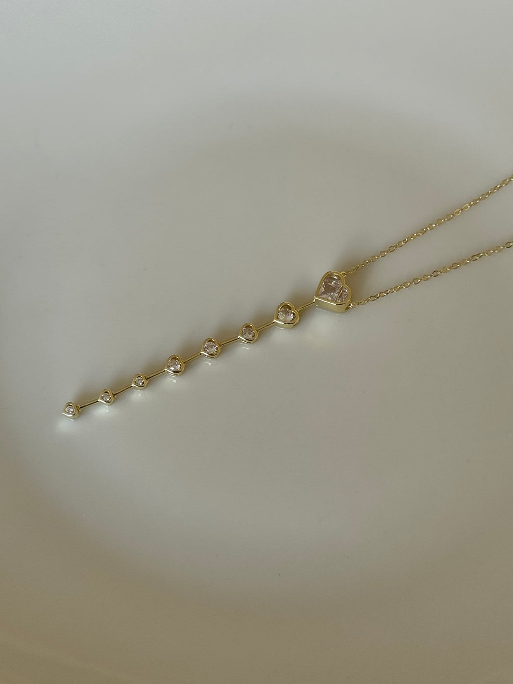 Gold Plated Heart Y-Necklace with White Stones