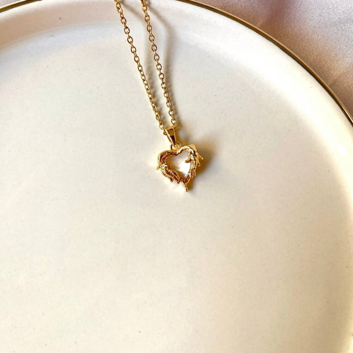 Steel Gold Tone Flame Heart Necklace
