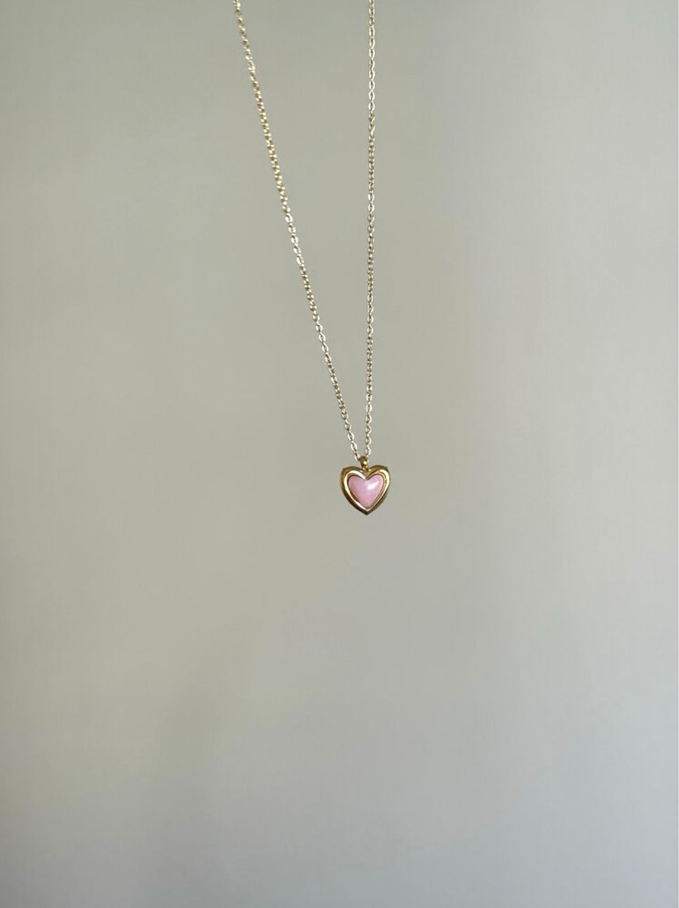 Gold Color Steel Minimal Pink Heart Necklace