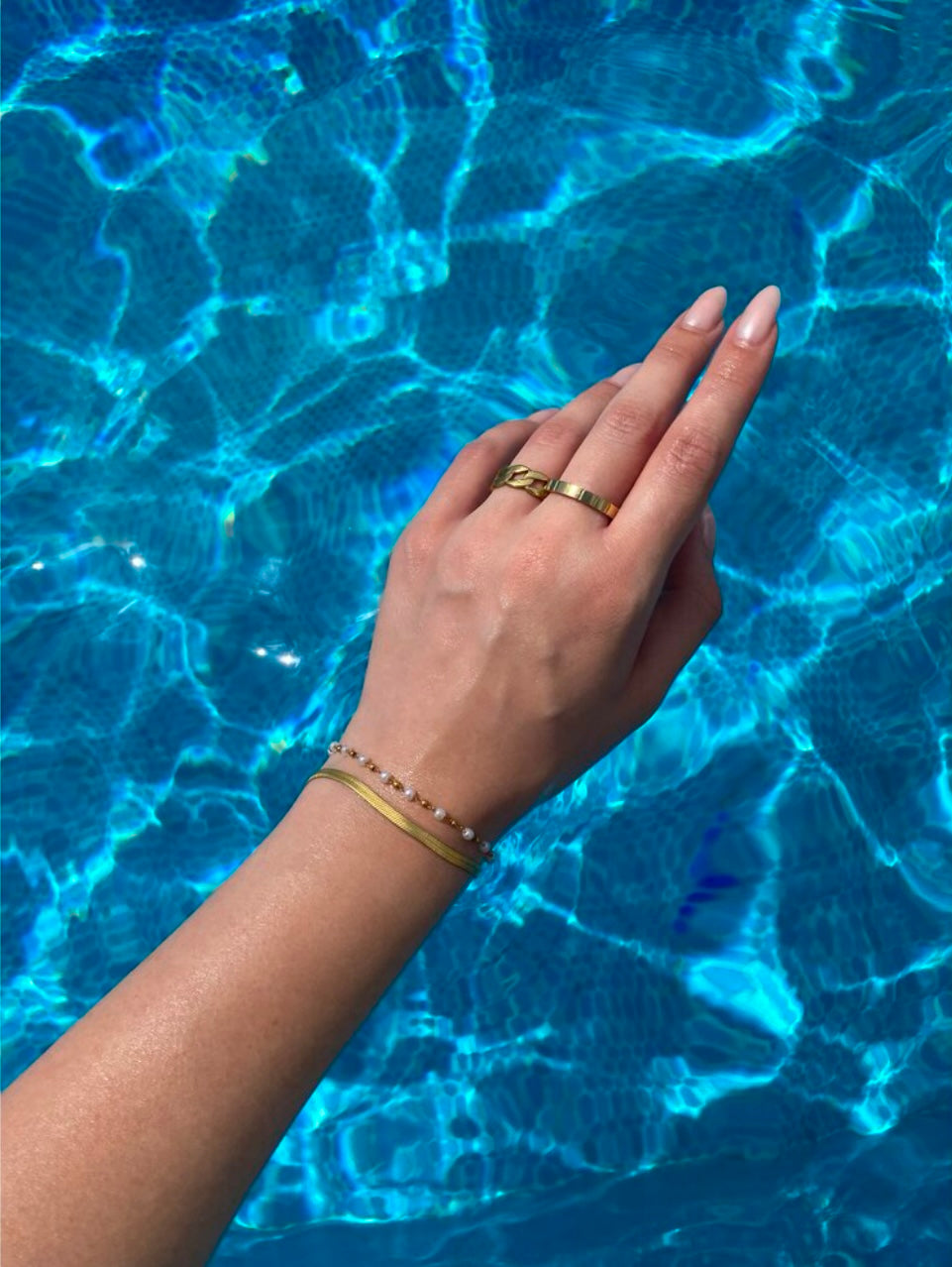 Steel Gold-Colored Two-Row Pearl Bracelet