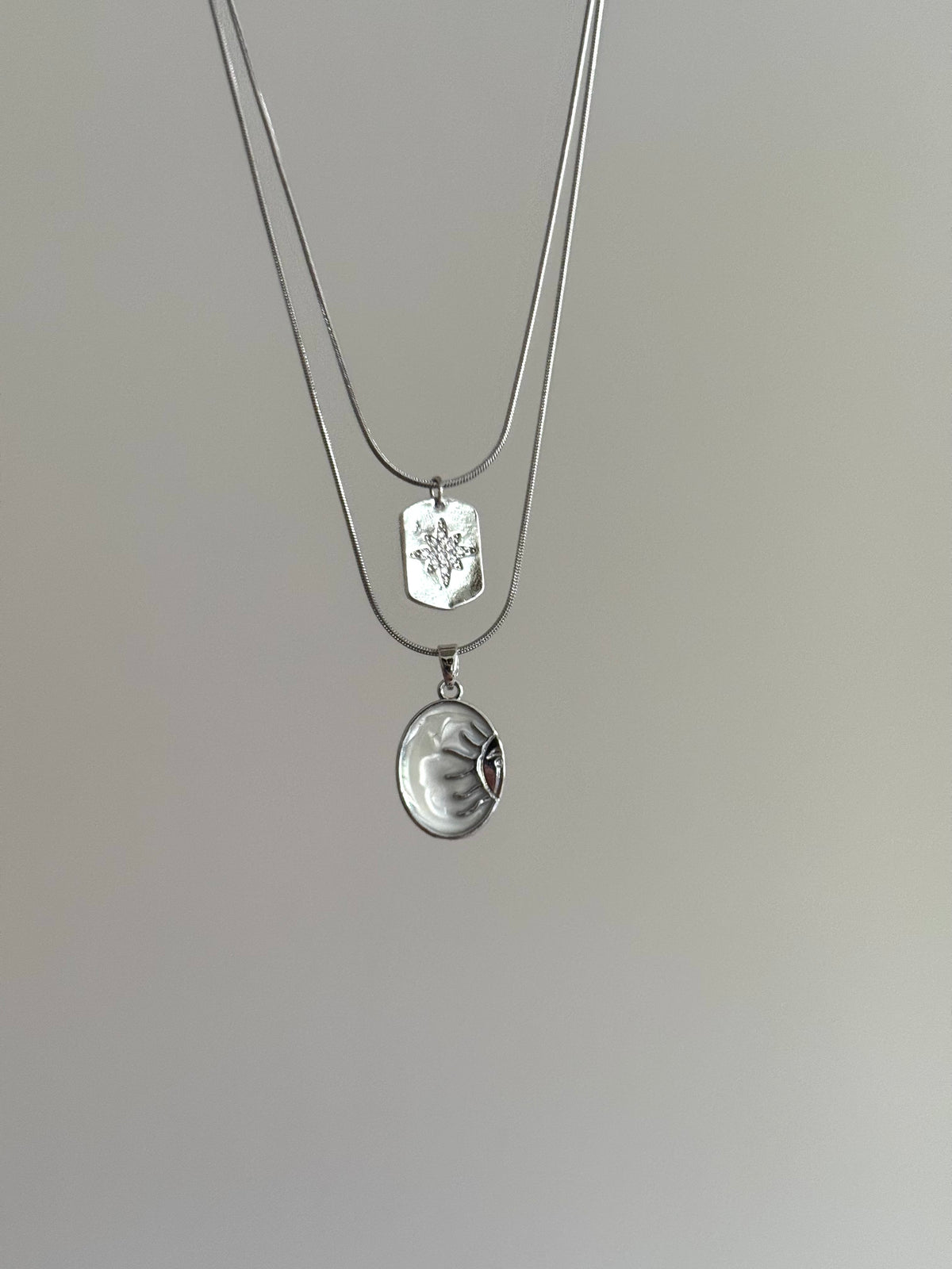 Steel Double Chain Sun and Medallion Necklace