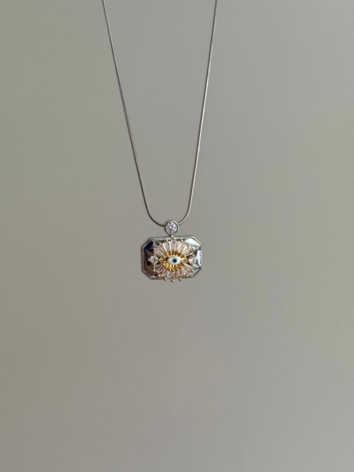 Steel Stone Silver Color Evil Eye Necklace