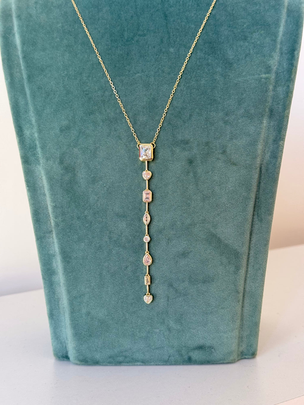 Gold Plated White Geometric Stone Y-Necklace