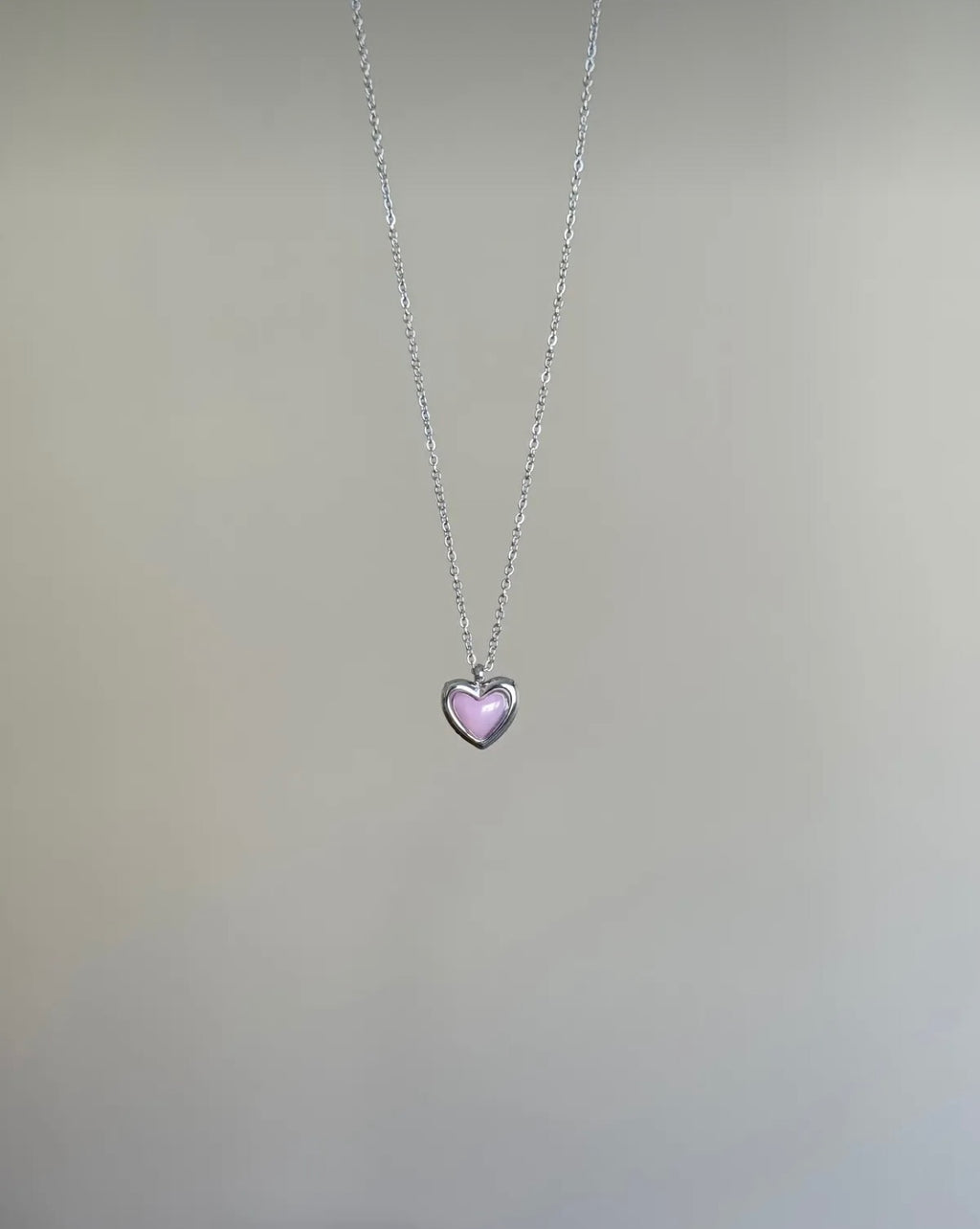 Steel Silver Colored Minimal Pink Heart Necklace