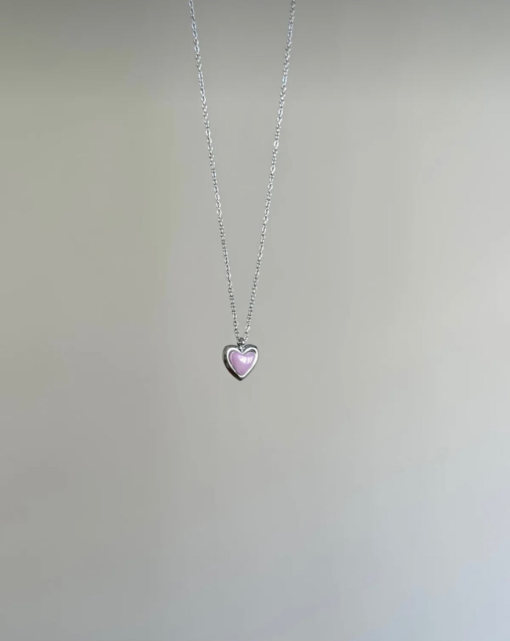 Steel Silver Colored Minimal Pink Heart Necklace