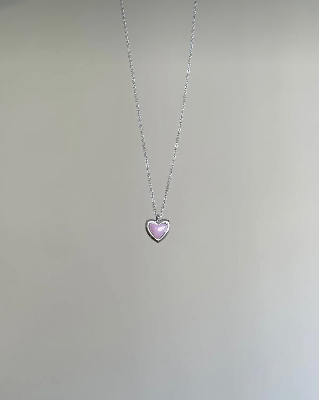 Steel Silver Colored Minimal Pink Heart Necklace