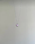 Steel Silver Colored Minimal Pink Heart Necklace