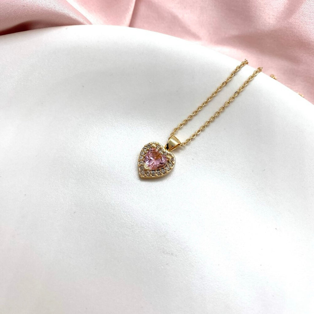 Altın Kaplama Zirkon Taşlı Pembe Kalp Kolye
