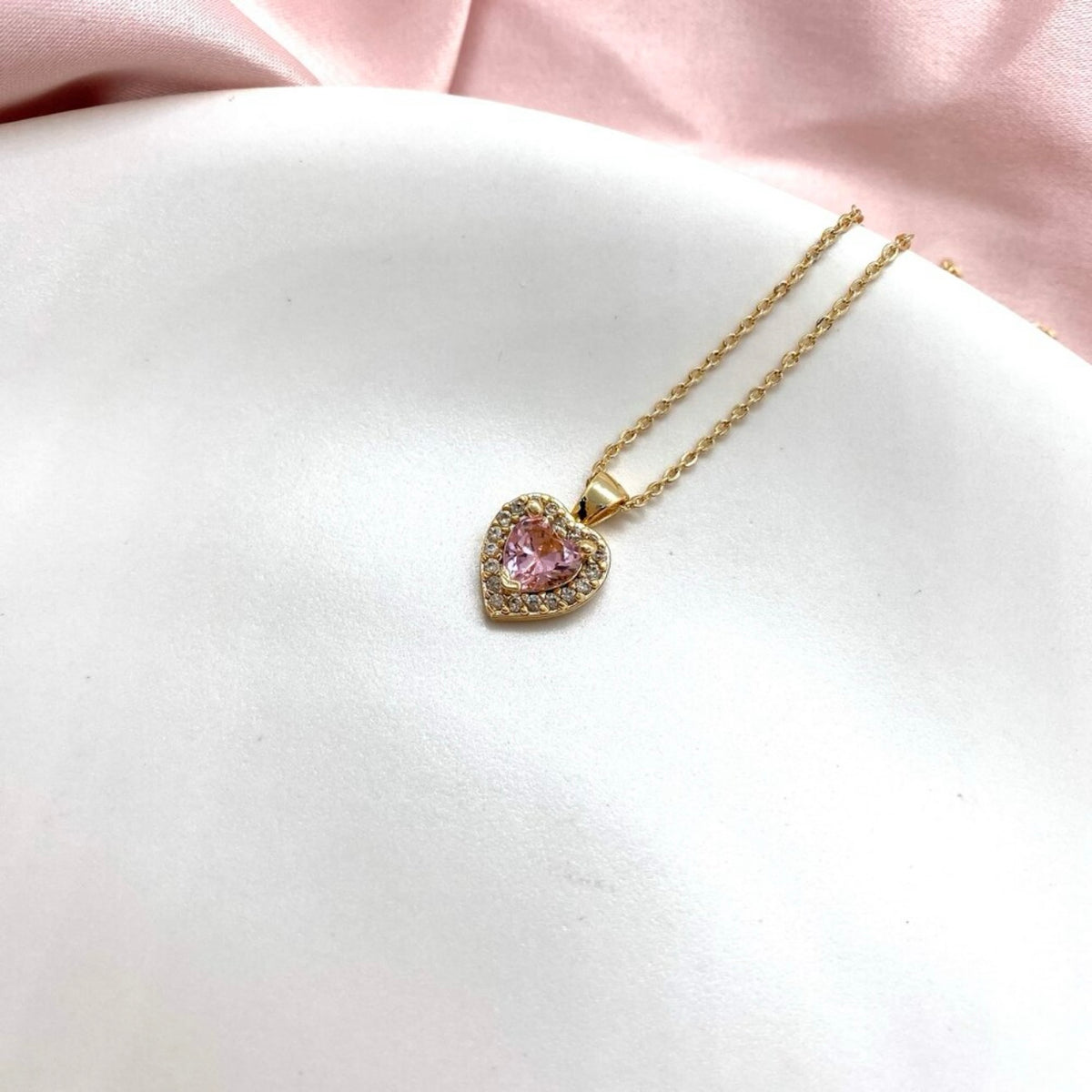 Altın Kaplama Zirkon Taşlı Pembe Kalp Kolye