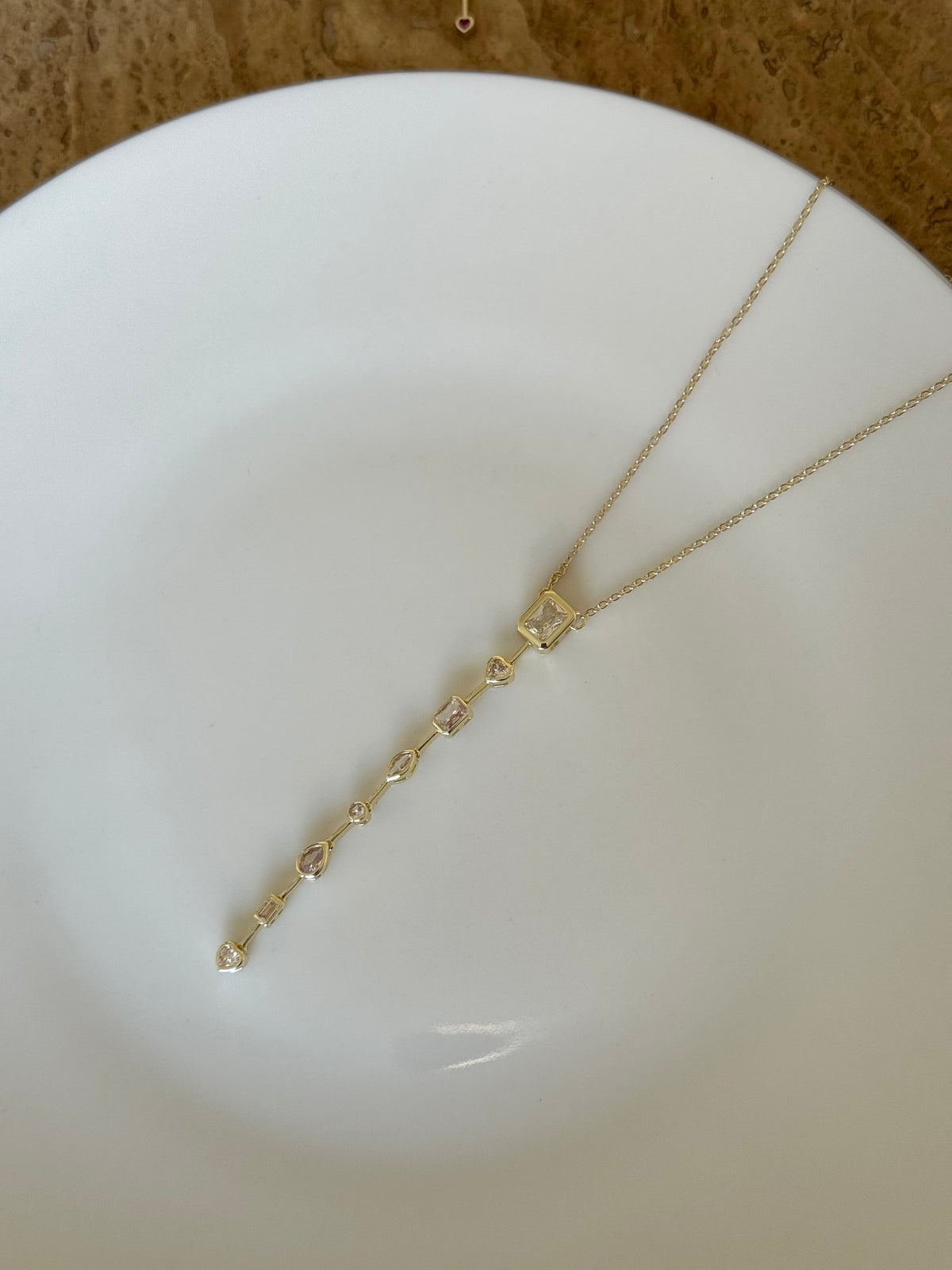 Gold Plated White Geometric Stone Y-Necklace