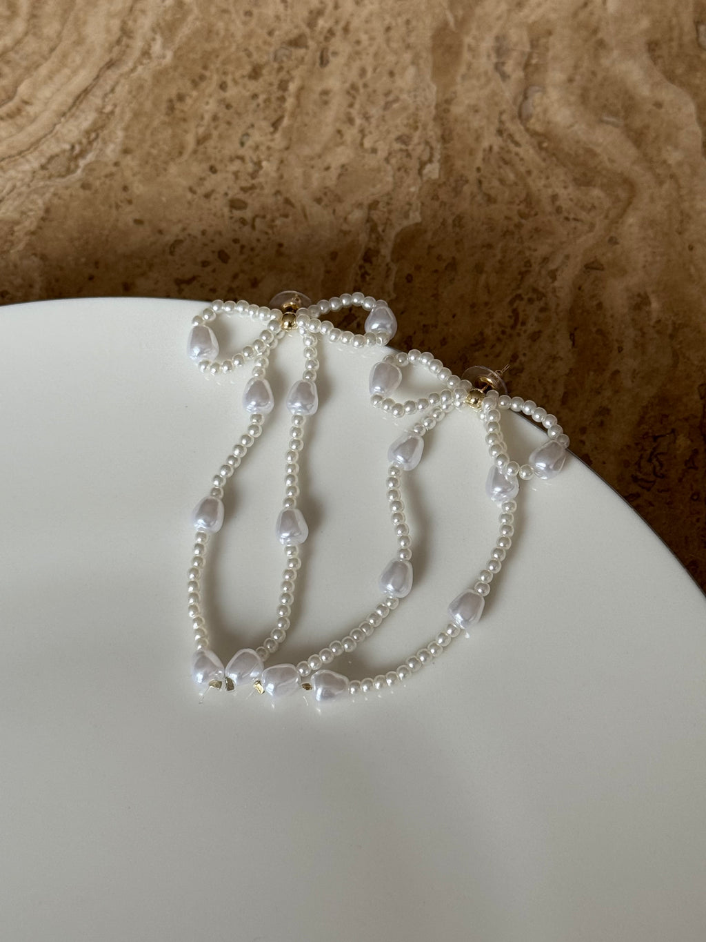 White Pearl Ribbon Earrings