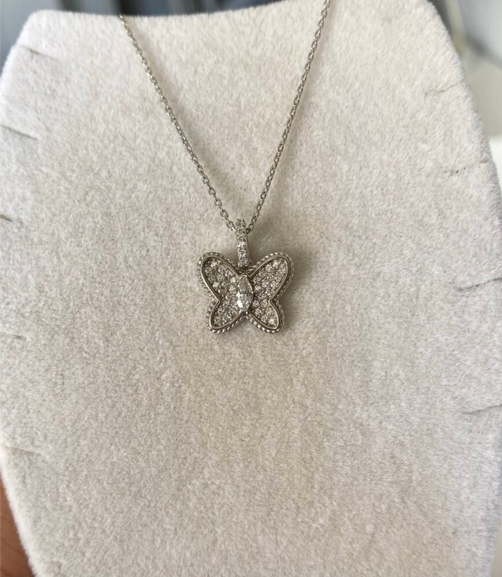 925 Sterling Silver Zircon Stone Butterfly Necklace