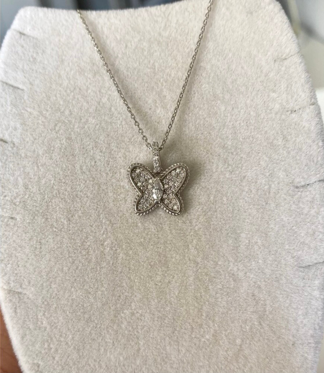 925 Sterling Silver Zircon Stone Butterfly Necklace