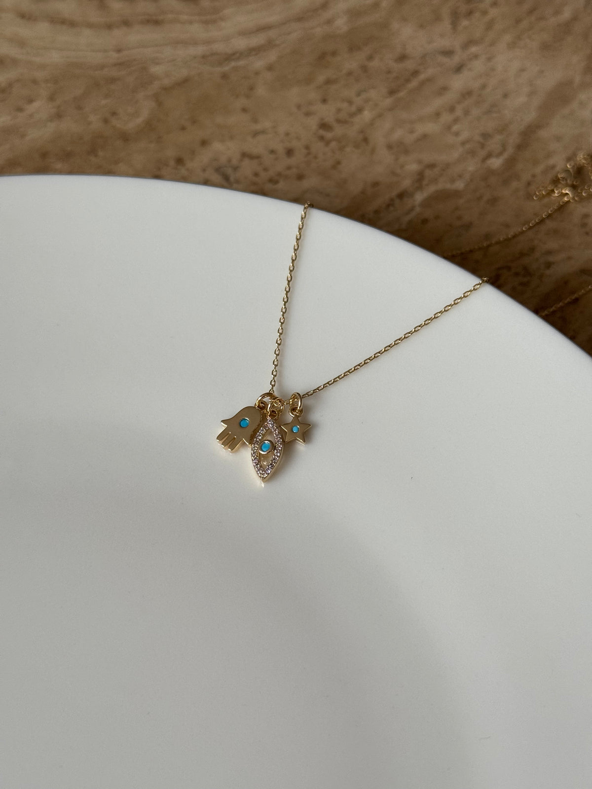 Gold Plated Three-Charm Necklace